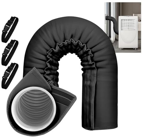 Gaine Isolation Tuyau Climatiseur Mobile, Portable Couverture Raccord Climatiseur Mobile Flexible Housse Fenetre - Réduire la Chaleur, Protection Étanche pour Conduit de Ventilation Extérieur(Black -