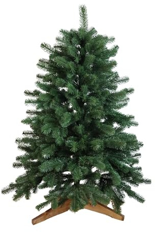 Evergreen Tree Albero di Natale artificiale, 120 cm, 100% stampaggio a iniezione, con supporto in legno naturale, prodotto in UE, effetto realistico, albero di Natale artificiale