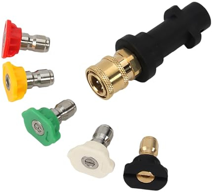 Adaptador de Pistola de Lavado Alta Presión Compatible con Karcher K2-K7 - Kit con 5 Boquillas de Ángulo, Conector Rápido 1/4 para Limpieza de Coches, Terrazas y Fachadas