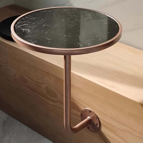 Wandmontierter Couchtisch, Runder Stehtisch zur Wandmontage, moderner kleiner Cocktail-Kaffee-Beistelltisch mit Marmorplatte/Eisenbasis, Theke, Bistro-Pub-Schreibtisch(Black,40*45cm/15.8*17.7in)