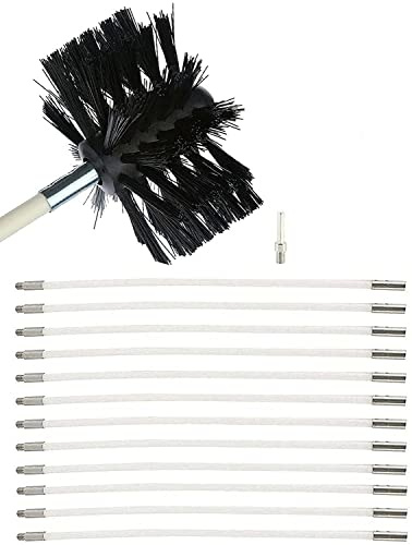 Schornsteinfeger, Mit 12 Flexiblen Stangen 410mm, Schornsteinfegerbürste, Kaminbürste Mit 1 Bürstenkopf, Schornsteinfeger-Set for Schornstein, Rohr(12 Rods,410mm)