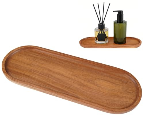 Ovale Plateau Bois 29 × 10.5 × 1.6 cm, Cosmétiques de Salle de Bain Petit Plateau, Cuisine Plateau Bois Rectangulaire pour Contenir Desserts, Plantes, Vaisselle, Cosmétiques, Articles de Salle de Bain