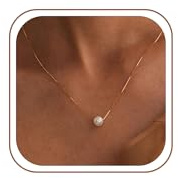Fezodo 14K Gold Perlenkette Damen - Einzelne Perle Halskette Damen Gold Hochzeit Schmuck Geschenk für Frauen Freundin Mutter Hochzeit Brautschmuck(40+5cm)