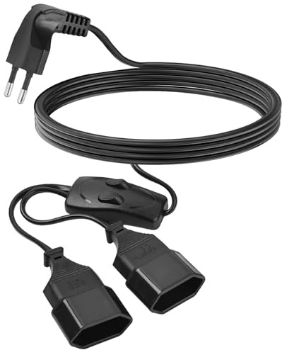 Prolunga da 2 m per interni ed esterni - Prolunga con doppia spina e interruttore, 2,5 A/250 V, spina piatta per installazioni all'aperto con alimentazione per TV, radio e lettori