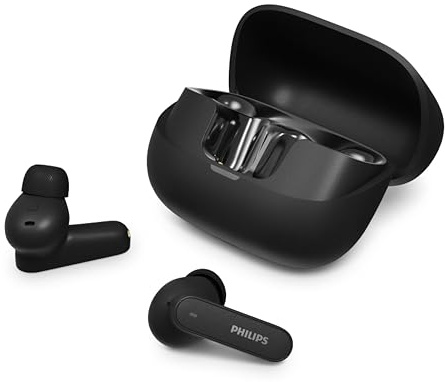 PHILIPS TAT3000 True‑Wireless‑Ohrhörer mit adaptiver Geräuschunterdrückung, bis zu 48 h Wiedergabedauer, SecureFit‑Silikonstöpseln, 6 Mikrofonen, Bluetooth 6.0, Auracast, IPX4 und kompaktem Ladeetui