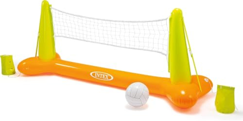 mucHome Aufblasbares Volleyball Netz-Set, 239x46x91cm inkl. aufblasbaren Vinylball und Zwei Taschen für den Pool, Spaß für den Pool Volleyball Intex