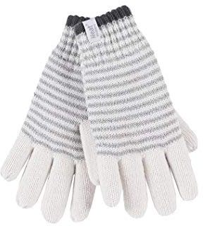 HEAT HOLDERS - Damen Winter Fleece Strick Elegant Norwegermuster Handschuhe (M/L, Cream (Oslo))