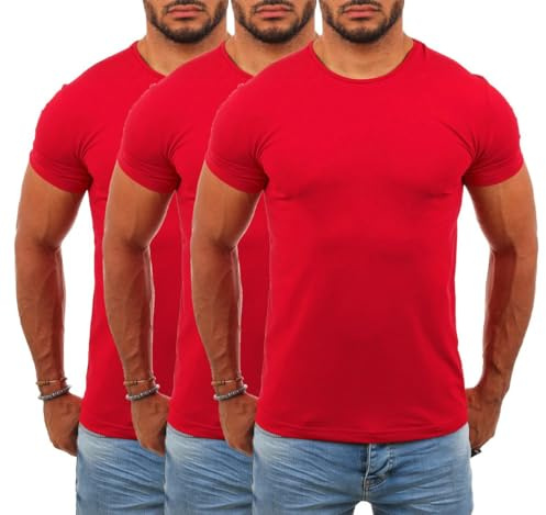 Young & Rich Herren Uni Basic T-Shirt mit Rundhals Ausschnitt einfarbig Stretch körperbetonte Dehnbare Passform 1701