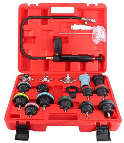 Qiilu Détecteur de Fuite de Liquide de Refroidissement 18 pièces Détecteur de Fuite de réservoir d'eau Système de Refroidissement Kit de testeur de Pression de radiateur Kit