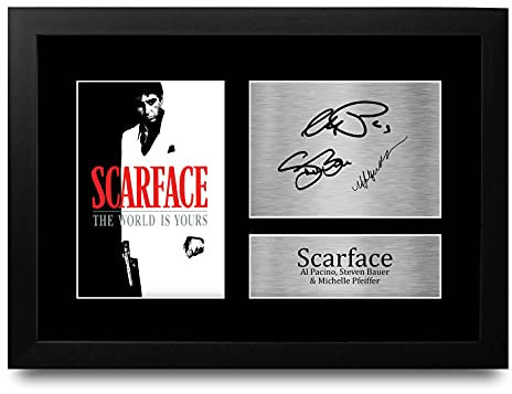 HWC Trading Scarface A4 Gerahmte Signiert Gedruckt Autogramme Bild Druck-Fotoanzeige Geschenk Für Al Pacino Steven Bauer Michelle Pfeiffer Filmfans