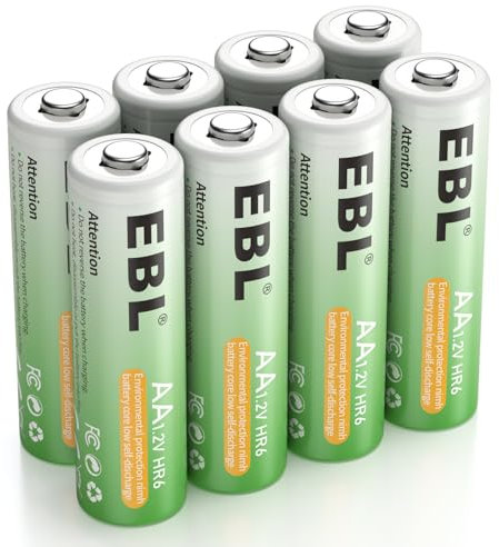 EBL 8PCS AA Piles Rechargeables, Piles Rechargeables AA HR6 Procyco 1,2V NiMH, Large Compatible avec Jouet, Souris, Télécommande, etc.