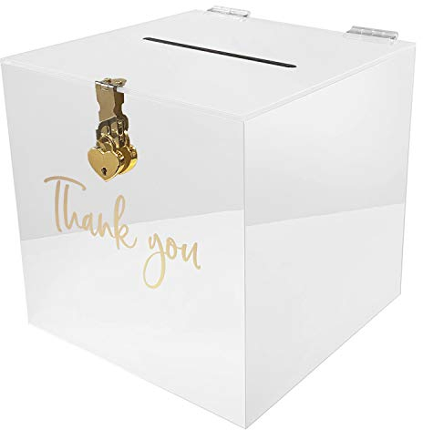 Chili Originals Acryl Geschenk Karten Box für Hochzeit | Wishing Well Wedding Card Box | Geldbox mit Herz Schloss | Briefbox für Gast Geschenke, Danke Karten, Glückwünsche | Deko Briefkasten (Weiß)