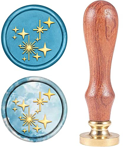 craspire Wax Seal Stamp Sterne Sealing Wax Stamp Gloden Wax Seal 25mm Abnehmbarer Messingkopf Naturholzgriff Für Umschlag Einladung Hochzeitsverzierung Flasche Dekoration Geschenk