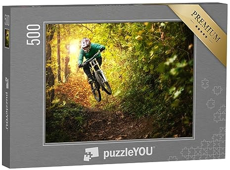 puzzleYOU: Puzzle 500 Teile „Mountainbiker im Herbstwald“ – aus der Puzzle-Kollektion Sport