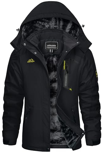 KEFITEVD Skijacke Damen Atmungsaktiv Winddicht Verdickt Fleecejacke Herbst Winter Jacke Winterparka mit Reißverschlusstaschen Bergsteigerjacke für Skifahren Schwarz XXL