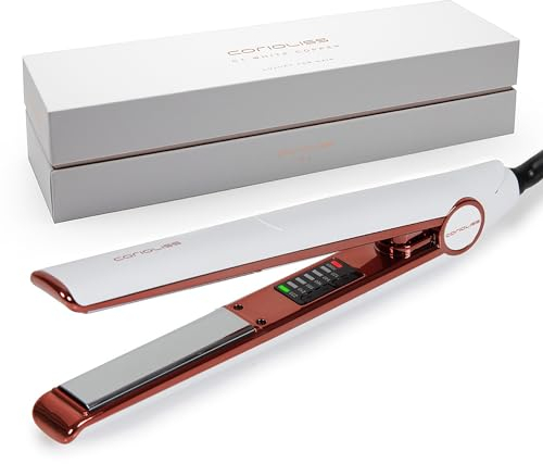 Corioliss C1 | Plancha del pelo Profesional | Placas de titanio | Alisado y Ondas | Temperatura ajustable 120º-235º | Calentamiento 20 seg | Con funda de Viaje |White Copper