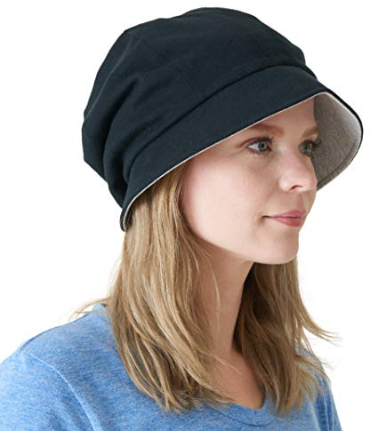 CHARM Sonnenhut Damen Sommer Mütze - Wendbar Faltbar Bio Baumwolle Japanisch Schwarz & Hellgrau