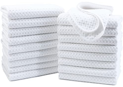 Polyte Ultra-Premium-Mikrofaser-Geschirrtuch, Waffelmuster, 18 Stück (40,6 x 71,1 cm, weiß)