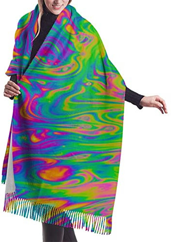 Kaschmir-Deckenschal in Regenbogenfarben, abstrakter Druck, Pashmina-Schal, Winterschal, Damen, großes Wickeltuch, Damen-Geschenk