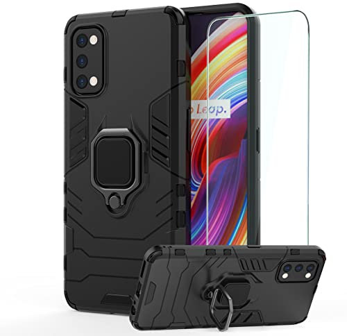 DERHAN Funda para Realme 7 Pro, Fundas Resistentey Duradero con Cristal Templado, Carcasa Antigolpes Silicona TPU Bumper Case - Negro
