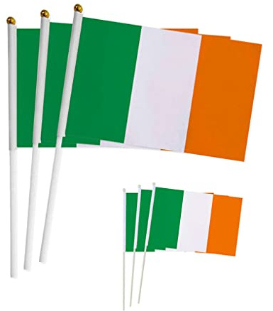 Lot de 50 petits drapeaux irlandais à main pour la Saint Patrick - Pour fans de football, festival, fête, défilés - 14 x 21 cm - Décoration de bureau ou de voiture
