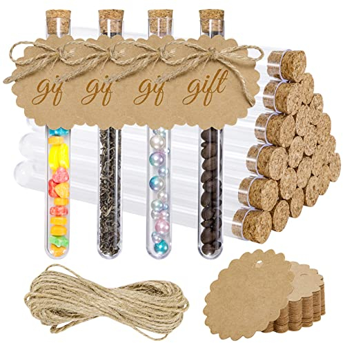 Transparente Reagenzgläser mit Korken 40 Kraftpapieranhänger 10m Hanfseil für Süßigkeiten Gastgeschenke DIY 150x16mm 40 Stück