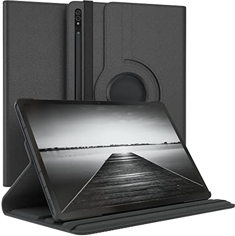 EAZY CASE - Tablet Hülle für Samsung Galaxy Tab S8 Plus / S7 Plus Schutzhülle Smart Cover Tablet Case Rotationcase zum Aufstellen Klapphülle 360° drehbar mit Standfunktion Tasche Kunstleder Schwarz