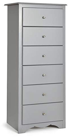 COSTWAY Wooden Chest of Drawers, 6-Drawer Dresser Cabinet, Floor Standing Tall Narrow Storage Cupboard Organiser Unit for Bedroom, Living Room, Closet and Hallway (Grey)