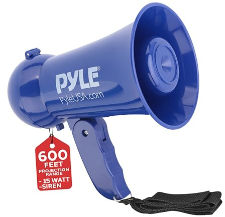 Pyle Portable Megaphone Loudhailer – Battery Powered Handheld Bullhorn PA Speaker with Built-In Microphone, Adjustable Volume, Talk & Siren (Navy Blue)