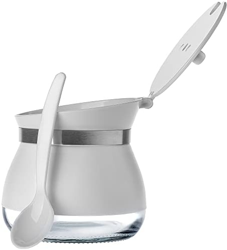 KADAX Azucarero con cuchara, 270 ml, azucarero de cristal con recubrimiento en polvo, 9 x 9 cm, en 2 colores, especiero con tapa para té, azúcar (blanco)