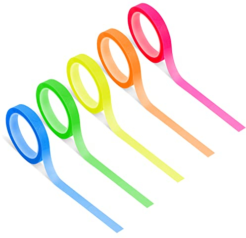 KINBOM 5 Rollen Abnehmbares Neonfluoreszierendes Klebeband, 5 Farben Textmarker Band Transparent Textmarker Rolle Text Highlighter Tape for Books, Lehrer, Bibel, Lesen, Lehrbücher (6 mm x 5 m)