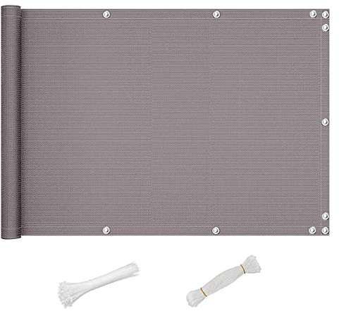 QINGLV Sichtschutz Balkon 80x500cm Balkonverkleidung Wind- und UV-Schutz Mit Kabelbinder Und Kordel Balkon Abdeckung Sichtschutz Zaun FüR BalkongeläNder Terrasse Garten -Grau
