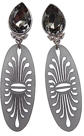 Sehr große leichte Ohrstecker Ohrringe silber-farben Stein grau Anhänger lang oval hell-grau Jugendstil elegant Statement Hingucker Designer JUSTWIN