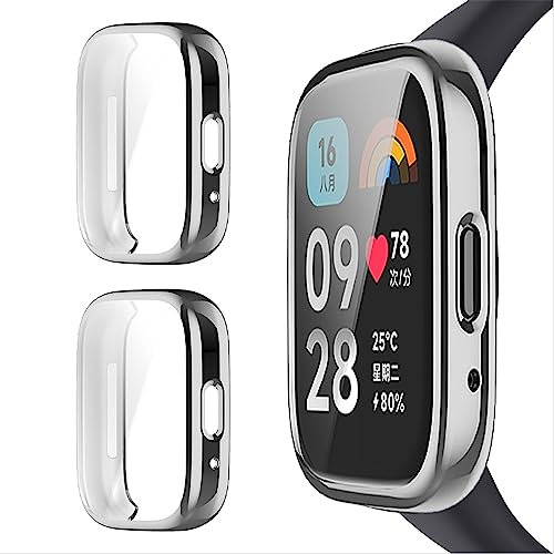 GIOPUEY [2 Pack Funda para Xiaomi Redmi Watch 3 Active, TPU morbido, Resistente agli urti, Xiaomi Redmi Watch 3 Active Case - Silver+Silver