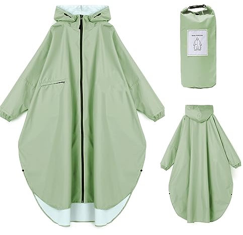 Ynport Crefreak Femmes Long Imperméable Manteaux de pluie Léger Poncho Packable Extérieur à Capuchon Vêtement de Pluie Coupe-vent Avec Manches et Poche,Vert Clair