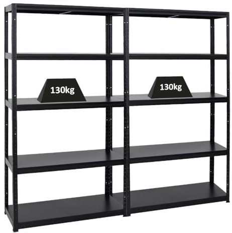 PROREGAL Mega Deal | 2X Schwerlastregal Steel Eagle | HxBxT 180x100x40 cm | Fachlast 130kg | Schwarz | Garagenregal, Lagerregal, Steckregal, Weitspannregal