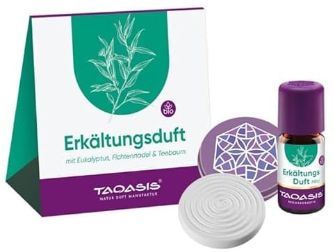 Taoasis Erkältungsduft Duftset – Ätherische Ölmischung mit Eukalyptus, Pfefferminze & Thymian inkl. Duftstein – Frischer Raumduft mit naturreinen Ölen – Aromatherapie & Duftset
