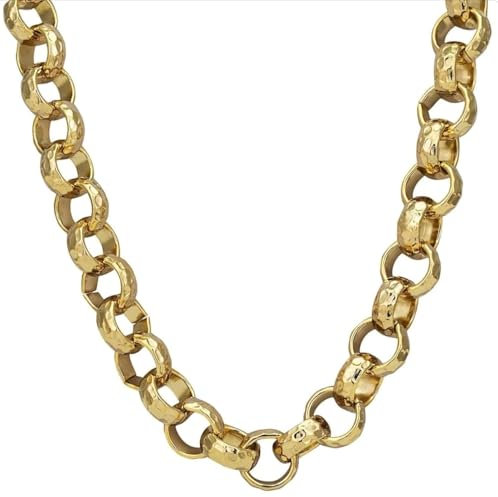 Gold Necklace Diamond Cut Pattern Belcher Chain Luxury Finish and Detailing Gold Plating Diamond Cut Pattern Belcher (Necklace Length: 16 inches, Width: 12 mm) - Bling King London