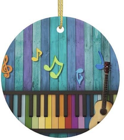 Kreis Weiß Keramik Hängende Weihnachtsbaum Dekorationen Kugel Holz Musik Noten Gitarre Xmas Ornamente Für Festliche Party Neujahr
