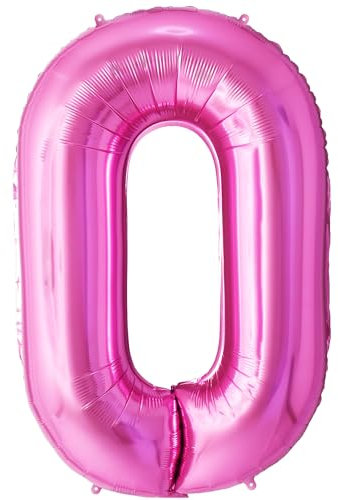 FUNFEST Palloncini Compleanno N°0 Colore Rosa 100 cm – Decorazione Palloncino Compleanno – Include Palloncino N°0 XL e Cannuccia – Mosche con Elio