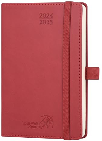 POPRUN Taschenkalender 2025 Klein (Aug.2024-Dez.2025) Softcover mit PU-Leder, ca. A6 (16 x 10,5 cm), Kalender 2025 Klein - Terminplaner 1 Woche 2 Seite mit Stiftschlaufe - Burgunderrot