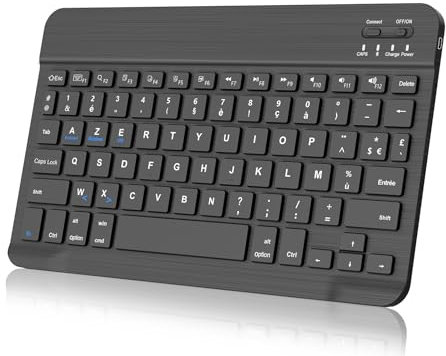 IVEOPPE Clavier Tablette, Clavier sans Fil Bluetooth - Clavier Français Bluetooth Ultra-Mince, Mini Clavier Portable sans Fil Rechargeable, pour iPad/iPad 10.9/10.2/9.7/iOS/Samsung/Android, Xiaomi