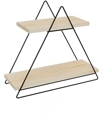 EMHELLE Wandregal Holz Golden Farben Dreieckiges Metallrahmen Regal Wand Hängeregal Küchenregal Bücherregal Schweberegal Regale für Wände Wohnzimmer Kinderzimmer Küche Badezimmer (Schwarz)