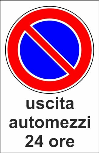 M-ITALY CARTELLO SEGNALETICO - uscita automezzi 24 ore - Adesivo Extra Resistente, Pannello in Forex, Pannello In Alluminio (20x31, Plastica)