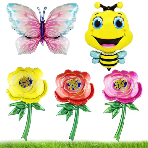 Palloncino a forma di farfalla, con fiori grandi, per feste di primavera ed estate, 5 pezzi, XXL
