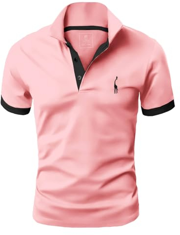 GLESTORE Polo Homme Golf Tennis Manche Courte Casual Sport T-Shirt Coton Vetement Rose L