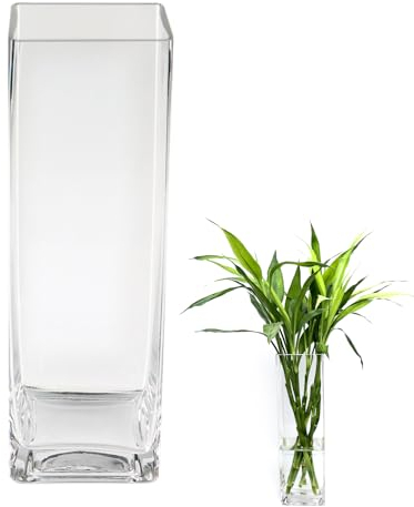ASSRECT Vase en Verre Transparent, 40 cm de Haut Grand Vase Carré Décoratif pour Fleurs, Décoration Vase de Table Moderne, pour Centre de Table Orchidées Decoration Cadeau du Vase