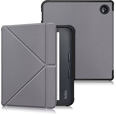 DINGGUAGUA Étui pour liseuse Kobo Libra Couleur 7 2024 avec supports magnétiques - Coque en TPU souple avec fonction veille/réveil automatique - Gris