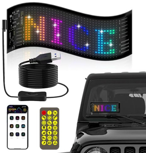 Yabound Programmable LED Sign, Bluetooth App Control LED Car Sign, Flexible Digital Sign, Custom Text Pattern Animation Scrolling LED Display Board for Store Bar Hotel Advertising Party Truck