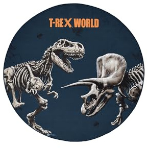 Kinderteppich T-Rex Dinosaurier blau rund 100cm und 100x160cm, Farbe:blau, Größe:rund 100cm